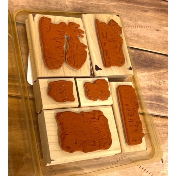 HTF STAMPIN' UP! YUKON Wood Mounted Rubber Stamp set of6 ELK BEAR MOOSE RAM RARE - Picture 5 of 5